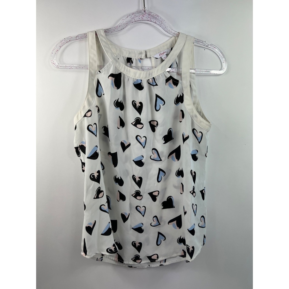 Candie's Heart Print Top, White, Women's Size M
